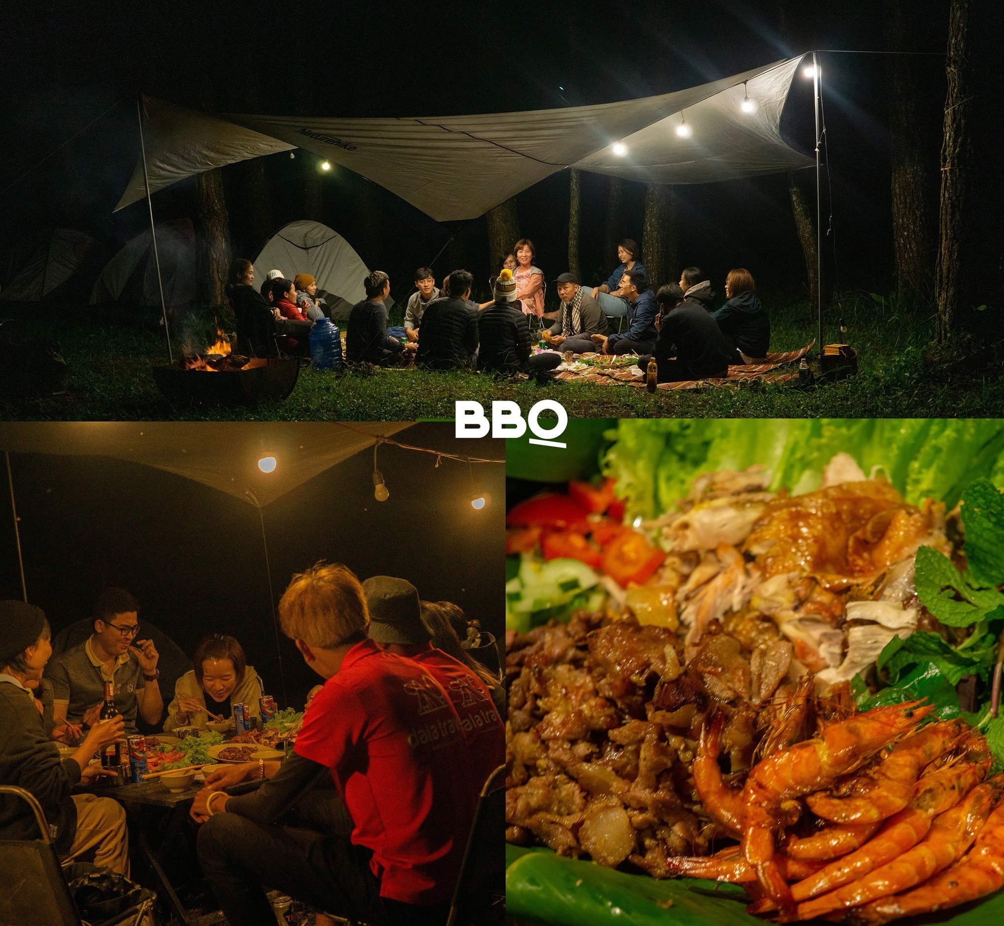 Du lịch Đà Lạt: Cắm trại giữa rừng với những món ăn đơn giản như mì xào, thịt nướng và thưởng thức bên nhau dưới ánh lửa trại